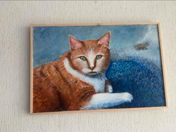 Acryl op paneel 63 x 42  rode kater  beschikbaar voor biedingen