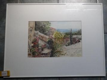 ITALIAANS LANDSCHAP * AQUAREL IN LIJST * Gesigneerd * beschikbaar voor biedingen