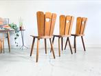 Set 3 brutalist stoelen hout vintage jaren 50/60 Frans, Drie, Gebruikt, Vintage, Bruin