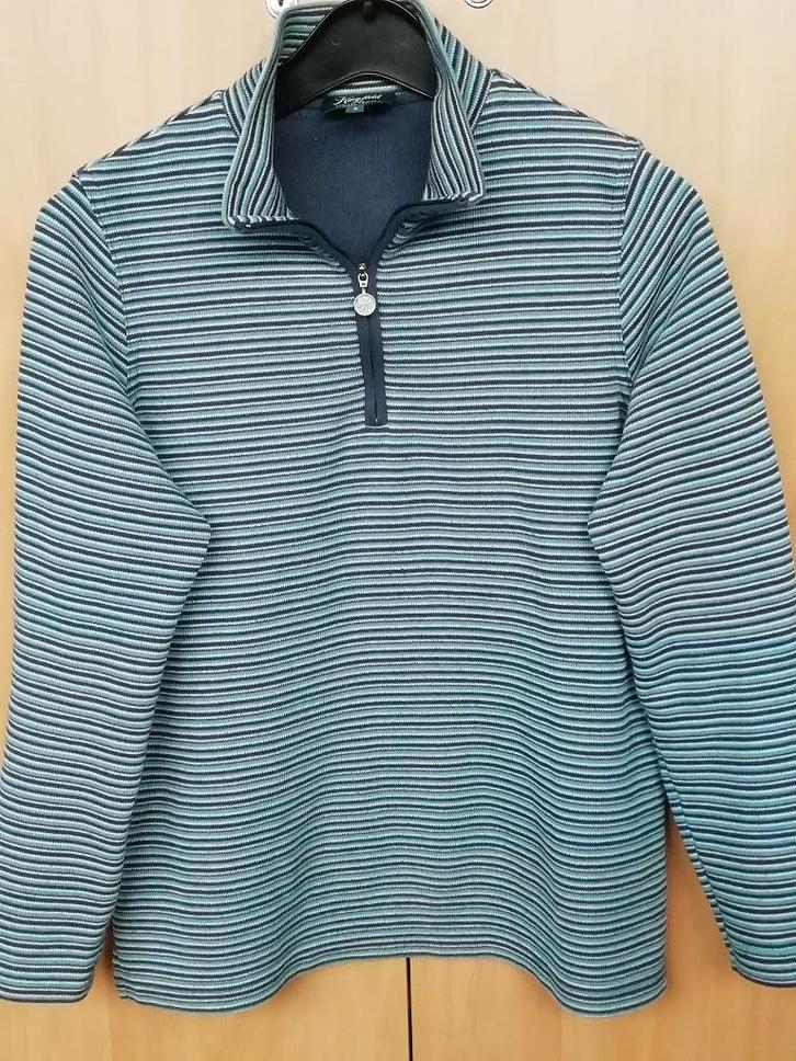 Trui  M King Field met subtiel streepje in petrol kleuren, Kleding | Dames, Truien en Vesten, Gedragen, Maat 38/40 (M), Blauw