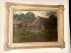 Jan Korthals - Landschap met boerderijen, Antiek en Kunst, Kunst | Schilderijen | Klassiek, Ophalen