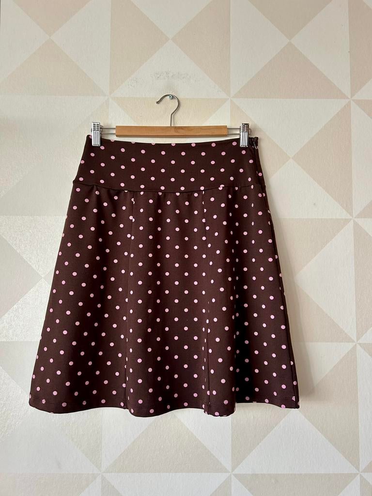King Louie Border Skirt rok bruin roze stip M/38 zgan, Maat 38/40 (M), Bruin, Ophalen of Verzenden, Zo goed als nieuw