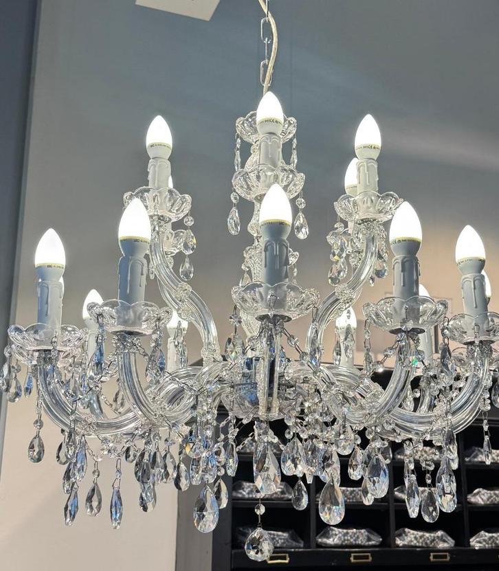2 Kristallen kroonluchters, Huis en Inrichting, Lampen | Kroonluchters, Zo goed als nieuw, Glas, Metaal, Ophalen
