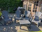 4x tuinstoel en 1x bijpassend tafeltje, Ophalen, 4 zitplaatsen, Kunststof, Gebruikt