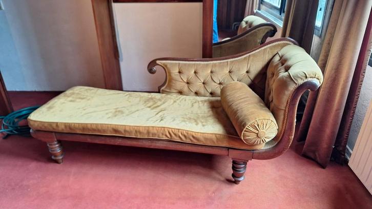 Antieke Chaise Longue - Goud, Huis en Inrichting, Banken | Sofa's en Chaises Longues, Gebruikt, Eenpersoons, Minder dan 150 cm