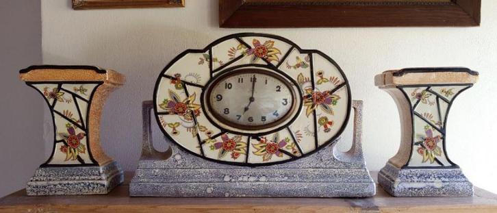 Art Deco Klokstel van Majolique Wasmeul, Antiek en Kunst, Antiek | Klokken, Ophalen