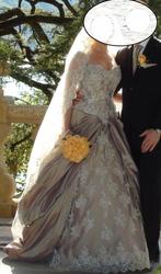 Trouwjurk van Ian Stuart Mt USA10-EU38 & Hoepel en Sluier, Ophalen, Zo goed als nieuw, Overige kleuren, Trouwjurk