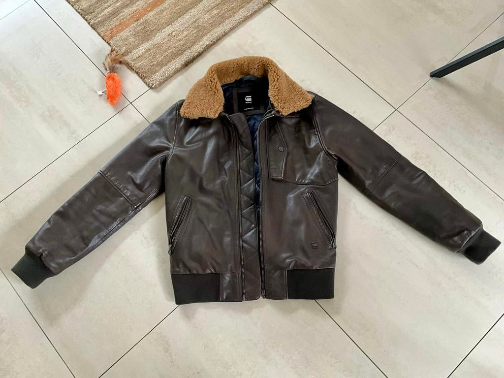 G-Star RAW bruin leren jas / bomberjack Bollard- Maat S, Ophalen of Verzenden, Zo goed als nieuw, Maat 46 (S) of kleiner, Bruin