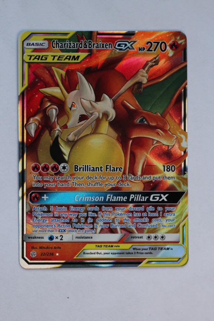 Charizard & Braixen GX 22/236 Pokemon S&M Cosmic Eclipse, Hobby en Vrije tijd, Verzamelkaartspellen | Pokémon, Zo goed als nieuw