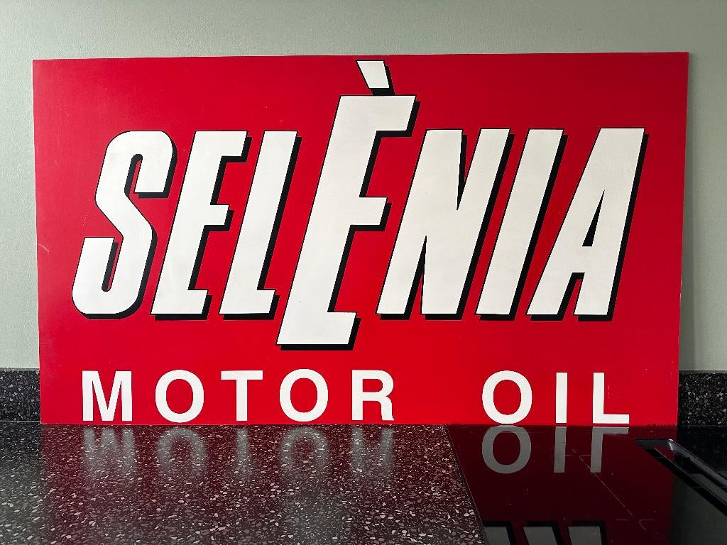 Origineel Selenia motor oil bord gemaakt in Belgie bij Otten, Verzamelen, Merken en Reclamevoorwerpen, Gebruikt, Reclamebord, Ophalen
