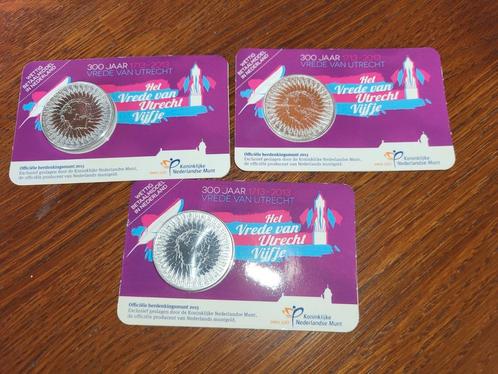 3x Zilveren Vijfje Vrede van Utrecht 2013, Postzegels en Munten, Munten | Nederland, Losse munt, 5 gulden, Zilver, Ophalen of Verzenden