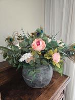 Zinken Pot met Kunstbloemen, Ophalen of Verzenden