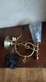 Antieke Wandlamp met Geëtst Glas, Antiek en Kunst, Antiek | Lampen, Ophalen of Verzenden