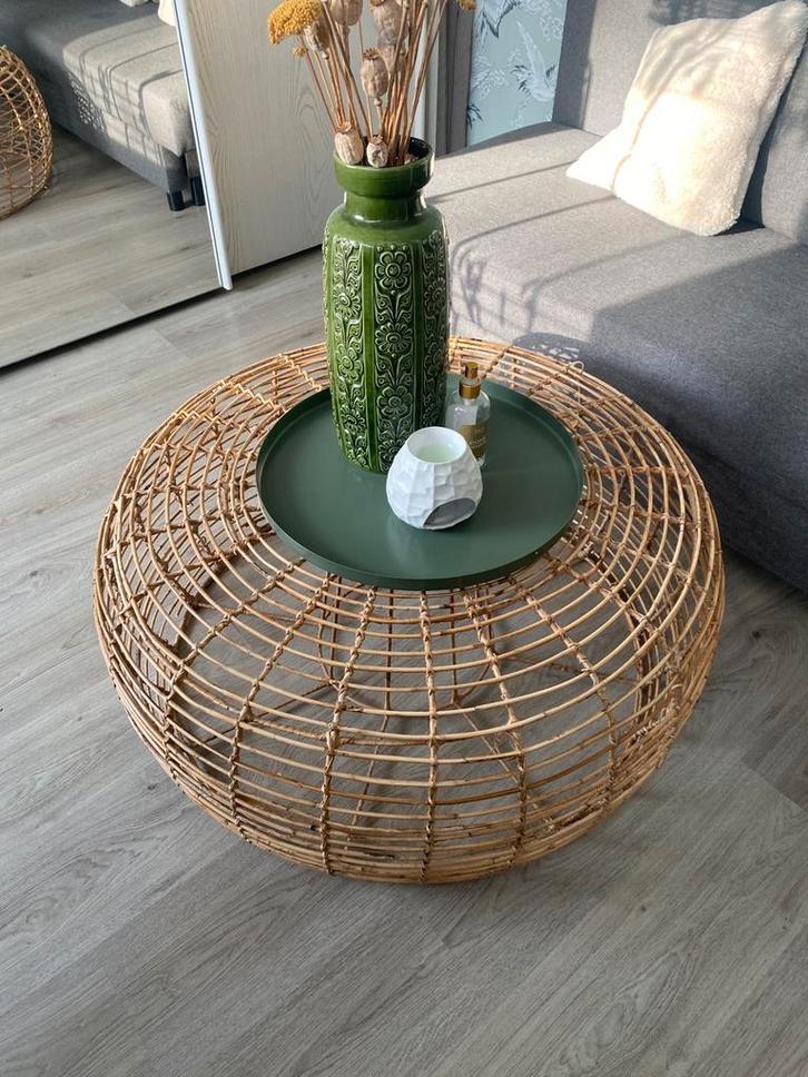 Rotan salontafel, Huis en Inrichting, Tafels | Salontafels, Zo goed als nieuw, Minder dan 50 cm, 50 tot 100 cm, Rond, Ophalen