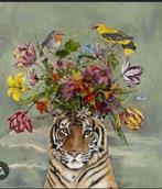 Jet Illustrates Canvas schilderij Bloementijger 100x+100cm, Huis en Inrichting, Woonaccessoires | Schilderijen, Tekeningen en Foto's