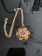 Vintage fragornard geschilderde kettinghanger met ketting, Sieraden, Tassen en Uiterlijk, Antieke sieraden, Ophalen of Verzenden