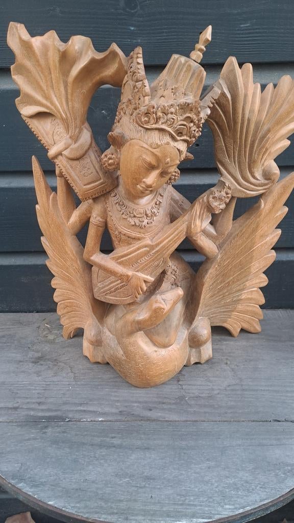 Balinees Houtsnijwerk Saraswati Beeld, Ophalen of Verzenden