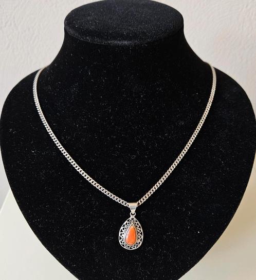 Zilveren gourmet ketting met hanger (62,5 cm), Antiek en Kunst, Antiek | Goud en Zilver, Zilver, Ophalen of Verzenden