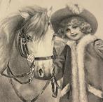 bl 1908 meisje met rijpony paard mooie getekende kaart, Ophalen of Verzenden, Voor 1920, Gelopen, Overige thema's