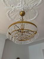 Gouden Kroonluchter met Kristallen, Huis en Inrichting, Lampen | Kroonluchters, Ophalen, Gebruikt, Metaal, Klassiek