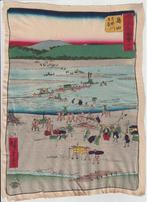 Utagawa Hiroshige Japanse kunst afdruk op stof? scheurtje, Antiek en Kunst, Ophalen of Verzenden