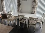 Witte uitschuifbare Eettafel met 6 Stoelen IKEA, Huis en Inrichting, Ophalen, 50 tot 100 cm, Zo goed als nieuw, Vijf personen of meer