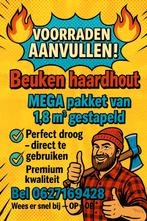 beuken zongedroogd 1,8m3 gestapeld droog premium brandhout, Tuin en Terras, Haardhout, Minder dan 3 m³, Ophalen, Beukenhout, Blokken