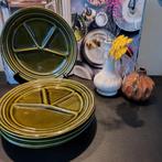 5 Vintage retro groene handgeglazuurde BBQ, fondue borden., Ophalen of Verzenden
