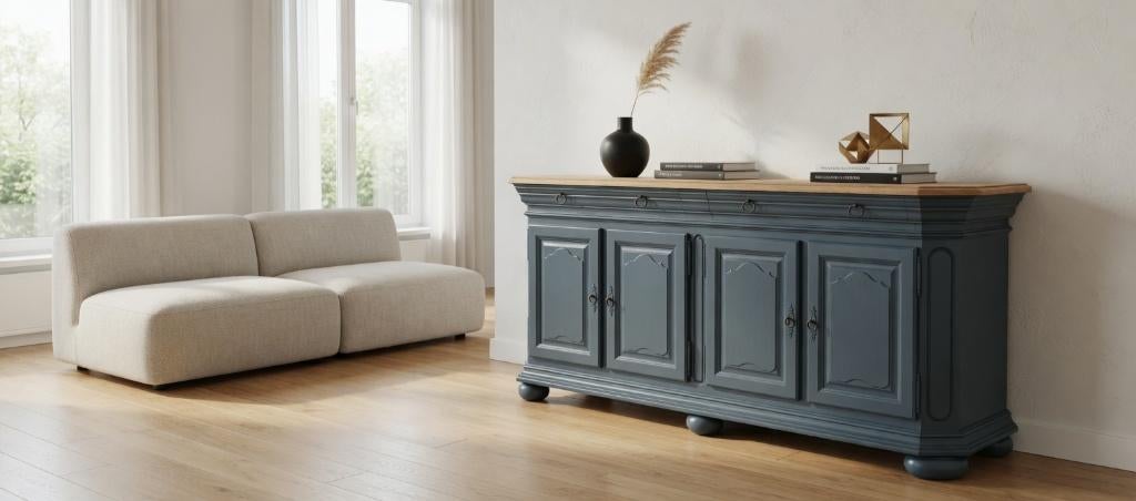 Gerestylede antraciet dressoir, Met deur(en), Eikenhout, Ophalen of Verzenden, Zo goed als nieuw