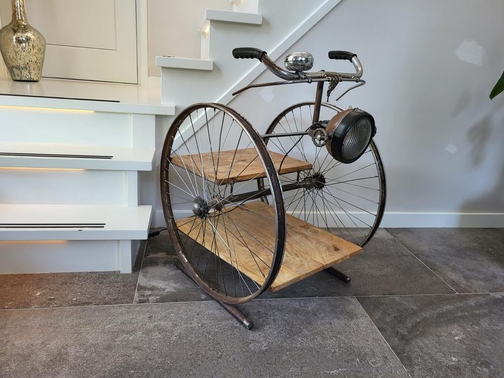Vintage Bijzettafel/Lamp van Fiets - Uniek Design, Ophalen, Gebruikt, Metaal of Aluminium, 55 tot 75 cm