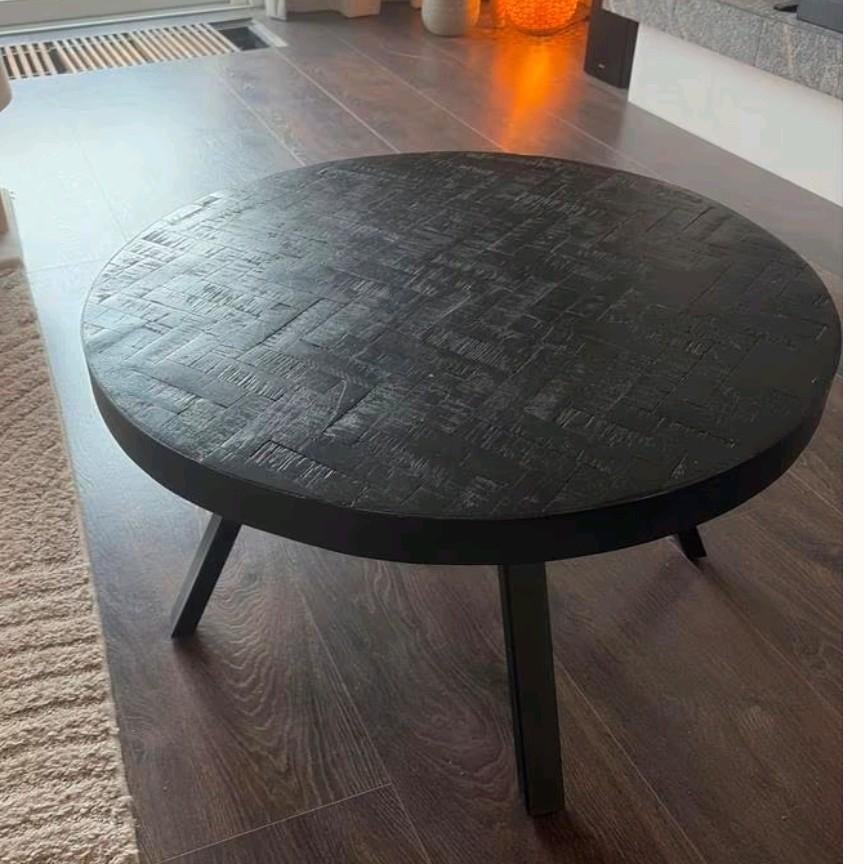 Ronde salontafel zwart visgraat, Ophalen, 50 tot 100 cm, Rond, 50 tot 100 cm