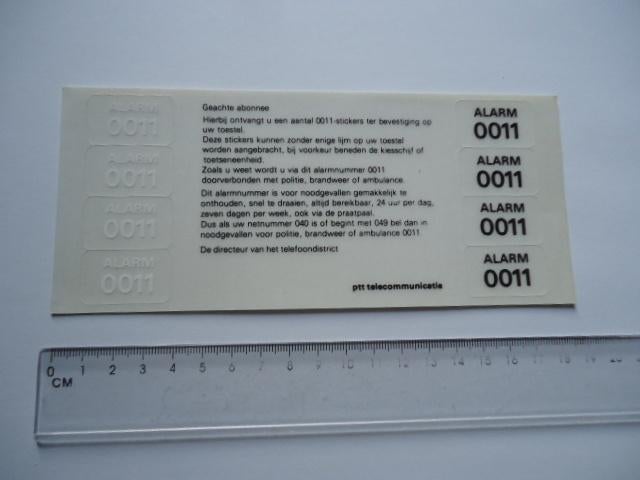 sticker PTT TELEFOON VEL 0011 Alarm telecommunicatie, Verzenden, Zo goed als nieuw