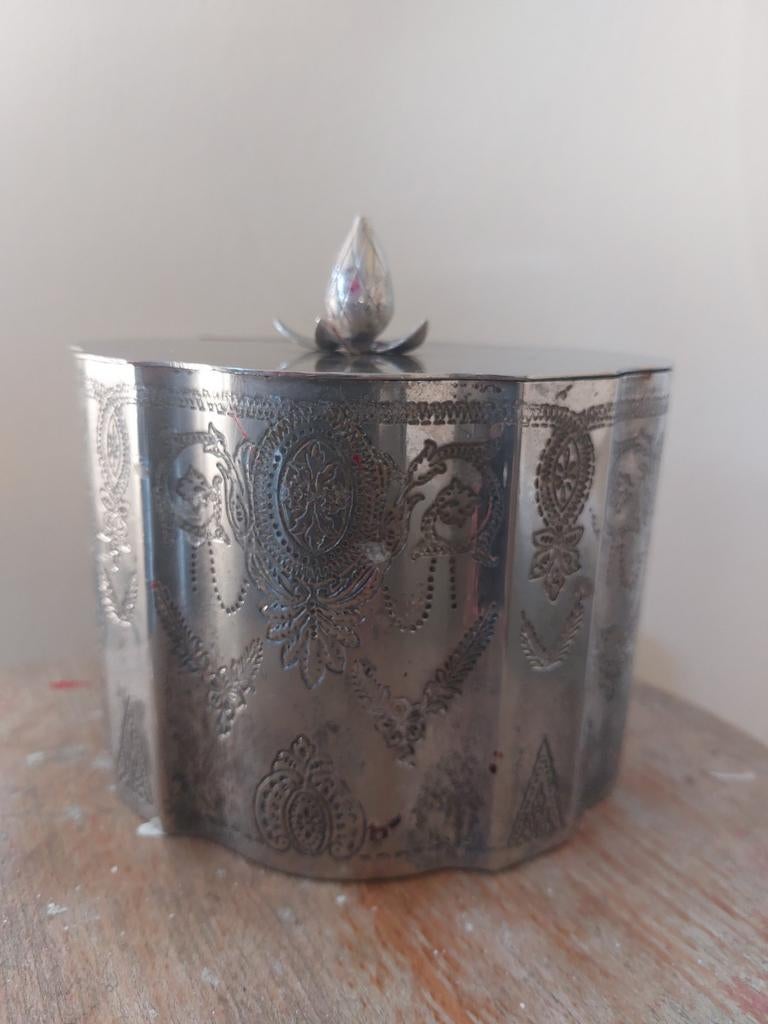 Antieke verzilverde sieradendoos, theebus, Ophalen of Verzenden