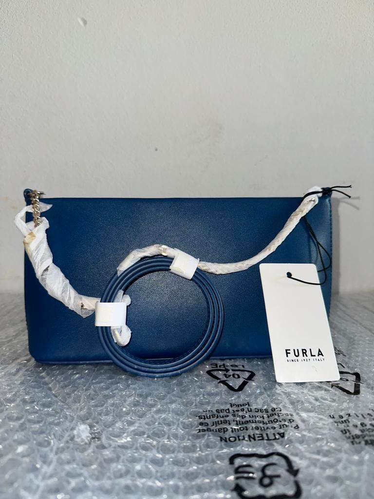 Furla Diamante MiniShoulder Bag blue leather crossbody Italy, Ophalen of Verzenden, Nieuw, Blauw, Schoudertasje