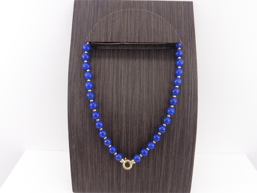 Lapis Lazuli collier met gouden slot en bolletjes         D1, Gebruikt, Blauw, ., Ophalen of Verzenden