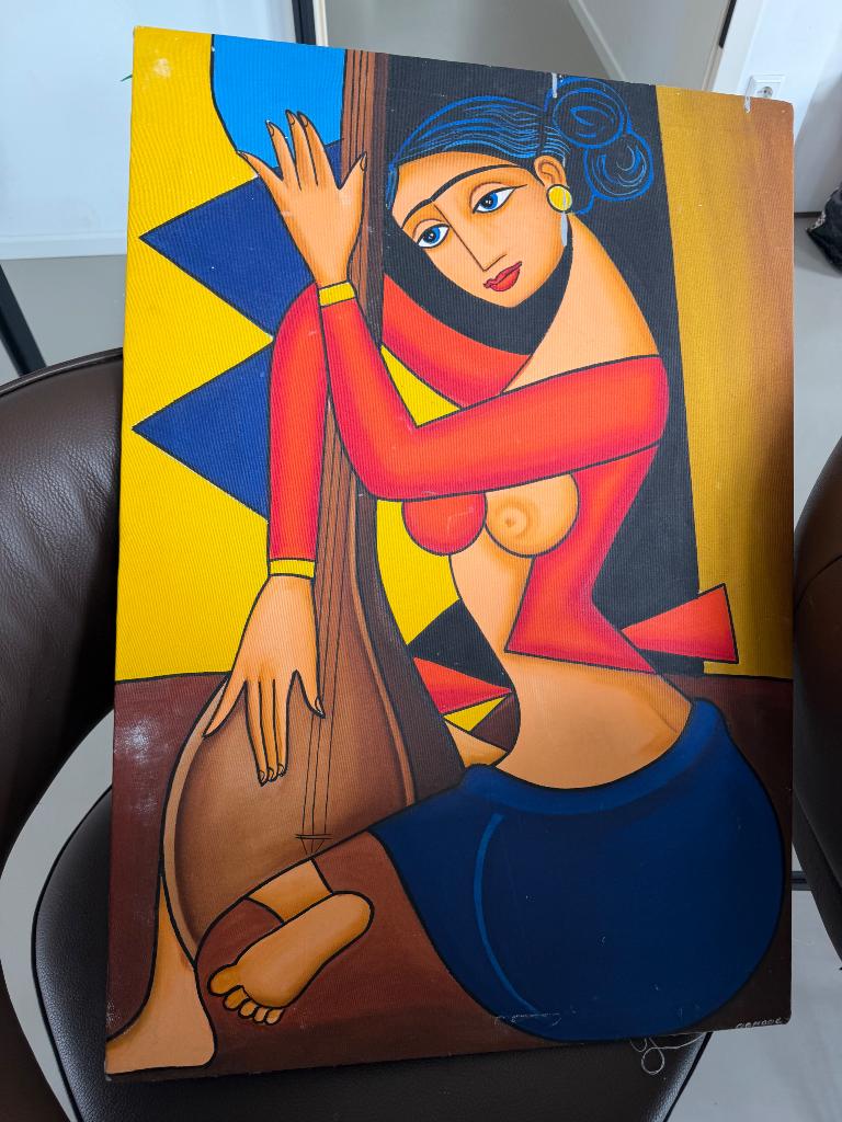 Prachtig Schilderij Indiase vrouw, Ophalen