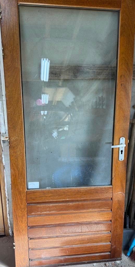 Buitendeur met glas en houten panelen, Doe-het-zelf en Verbouw, Ophalen, Gebruikt, 80 tot 100 cm, Buitendeur