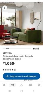 IKEA Jattebo Groen Ribstof 3 zits, 2 x 1 1/2, Ophalen, Driepersoons, 75 tot 100 cm, Zo goed als nieuw