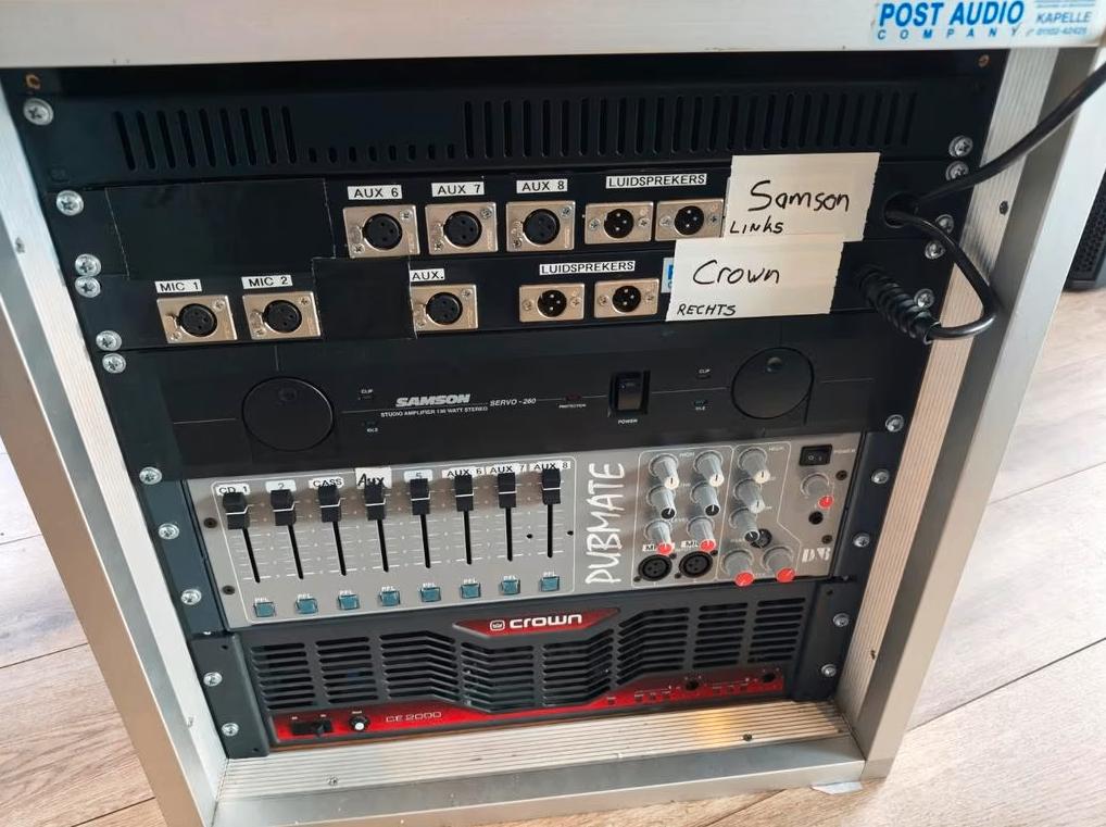 Complete PA-set: 2 versterkers met een mixer, Audio, Tv en Foto, Versterkers en Receivers, Zo goed als nieuw, 120 watt of meer