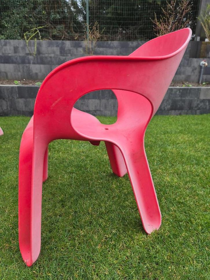 rode tuinstoelen 6 stuks, Tuin en Terras, Tuinstoelen, Gebruikt, Kunststof, Stapelbaar, Ophalen