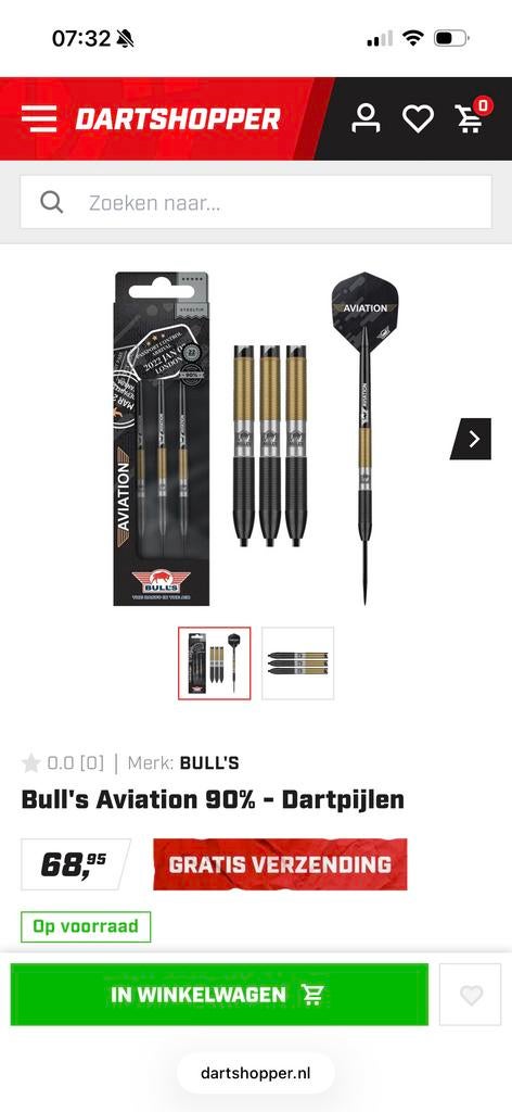 Bulls dart 22 gram met speciale grippunt en fusion flights, Sport en Fitness, Darts, Ophalen of Verzenden, Zo goed als nieuw, Pijlen