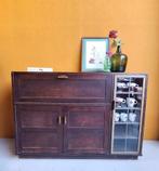 Vintage buffetkast met glas in lood, dressoir, servies kast, Ophalen, Gebruikt, 100 tot 150 cm, Vintage