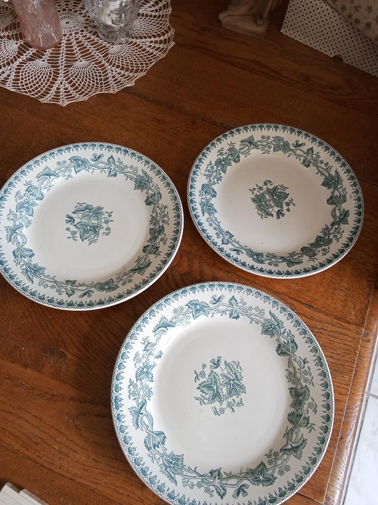 3 diner borden societe ceramique serie Geranium in petrol, Antiek en Kunst, Ophalen of Verzenden