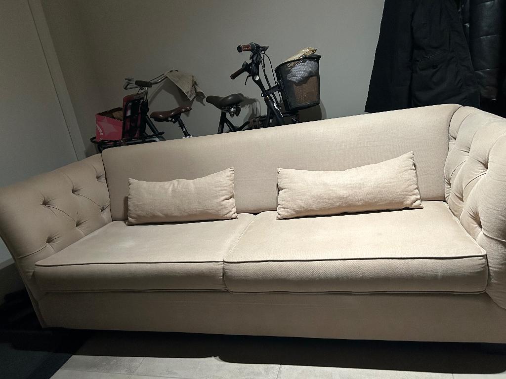 Bankstel, Huis en Inrichting, Banken | Bankstellen, Gebruikt, Rechte bank, Driepersoons, 200 tot 250 cm, 75 tot 100 cm, Stof, Ophalen