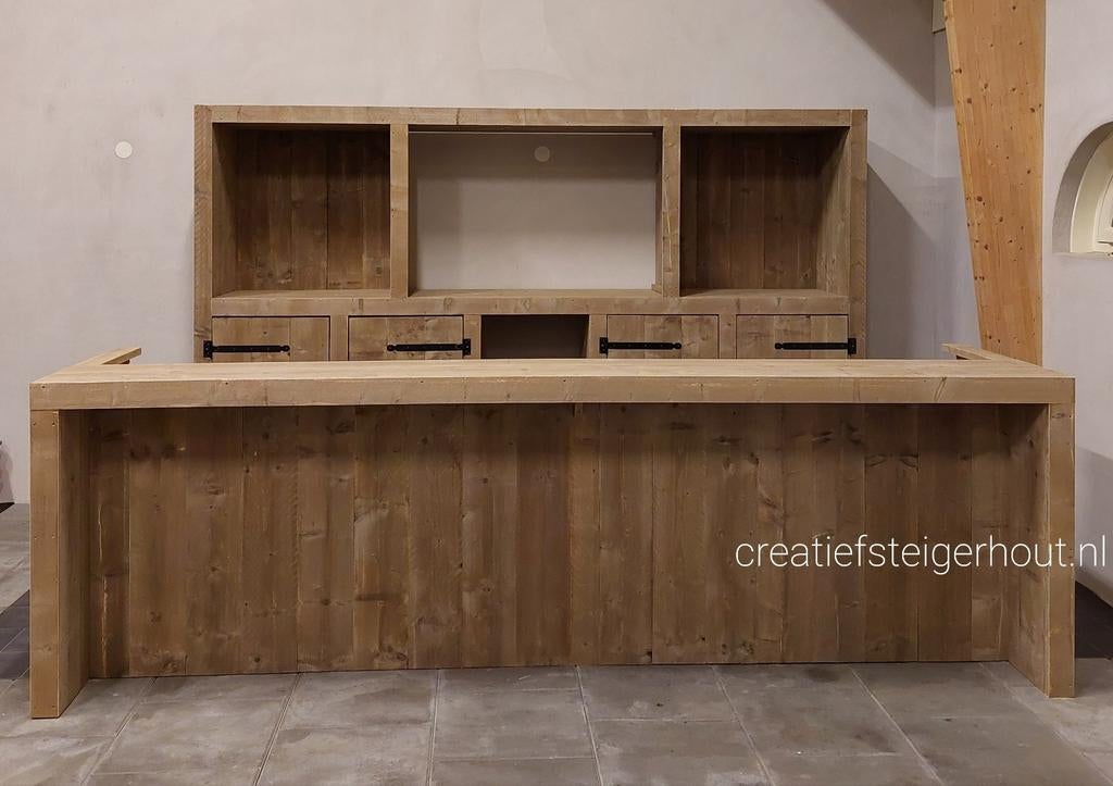 Steigerhouten bar met kast buitenbar overkapping koelkast, Huis en Inrichting, Barren, Ophalen of Verzenden, Nieuw