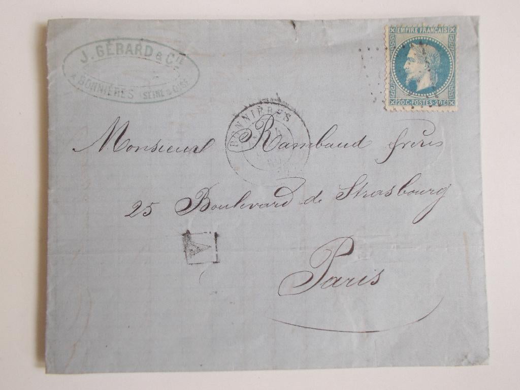 Frankrijk, Vouwbrief Met Cachet Du Rayon Centrale 1869., Postzegels en Munten, Brieven en Enveloppen | Buitenland, Brief, Ophalen