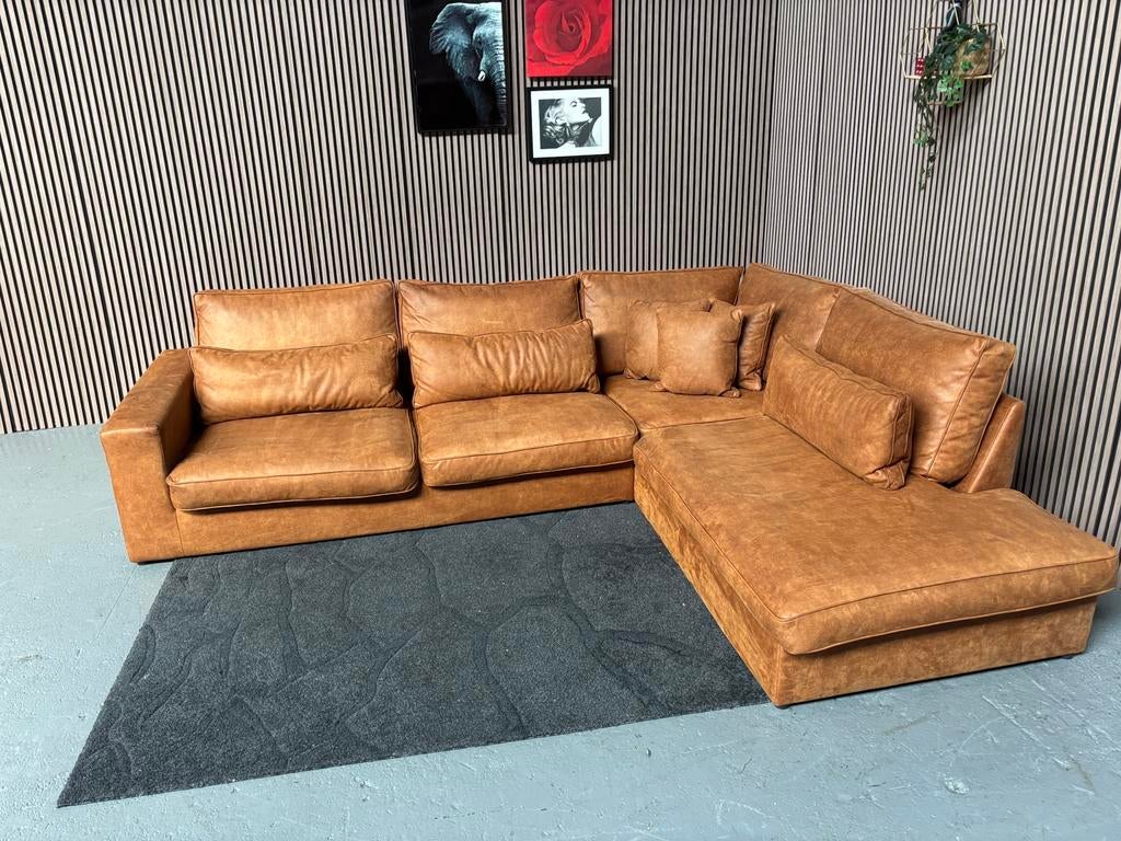 GRATIS LEVERING Grote Hoekbank Cognac 315x255 GEREINIGD, Huis en Inrichting, Banken | Bankstellen, Hoekbank, 300 cm of meer, Ophalen of Verzenden