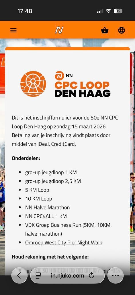 Halve marathon CPC startbewijs - wave 6, Eén persoon, Maart
