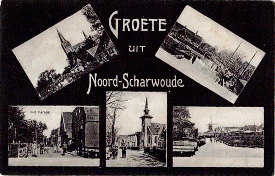 Noord-Scharwoude  Groete uit in 5-voud, Verzamelen, Verzenden, Voor 1920, Gelopen, Noord-Holland