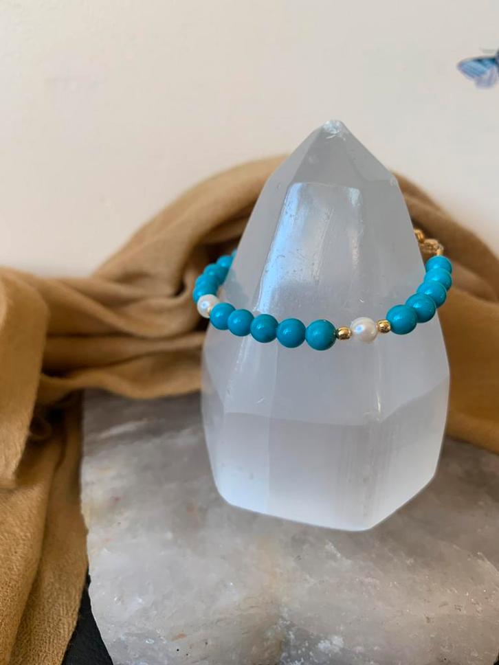 Turkoois turquoise Arizona Akoya zoutwater parel zeldzaam, Sieraden, Tassen en Uiterlijk, Armbanden, Nieuw, Zilver, Blauw, Met bedels of kralen